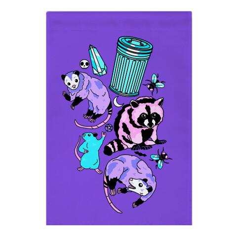 Pastel Goth Trash Animals Pattern Garden Flag