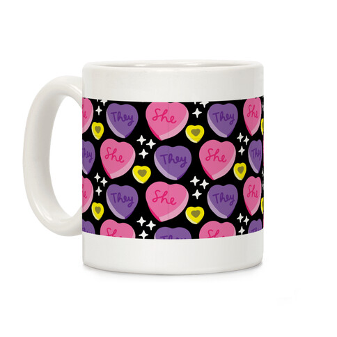 She/They Candy Hearts Pattern Coffee Mug