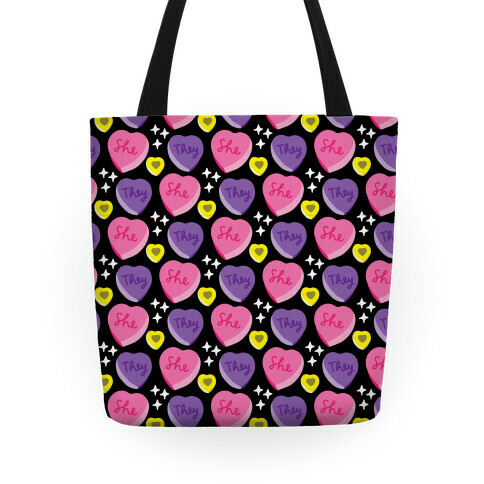 She/They Candy Hearts Pattern Tote