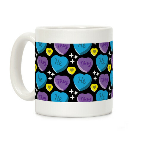 He/They Candy Hearts Pattern Coffee Mug