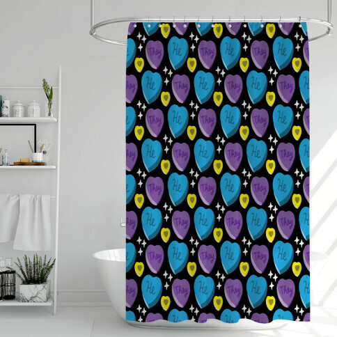 He/They Candy Hearts Pattern Shower Curtain