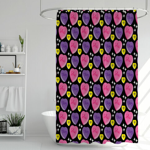 She/They Candy Hearts Pattern Shower Curtain