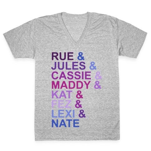 Rue & Jules & Cassie & Maddy & Kat Parody V-Neck Tee Shirt