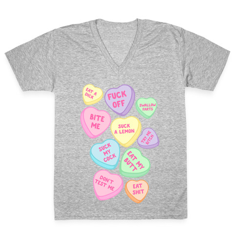 Rude Sassy Candy Hearts Pattern V-Neck Tee Shirt