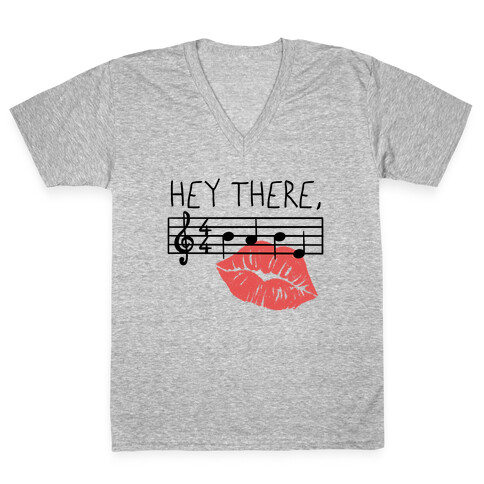 Hey There Babe Music Pun V-Neck Tee Shirt