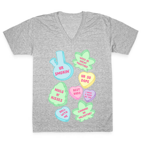 Weed Candy Hearts Pattern V-Neck Tee Shirt