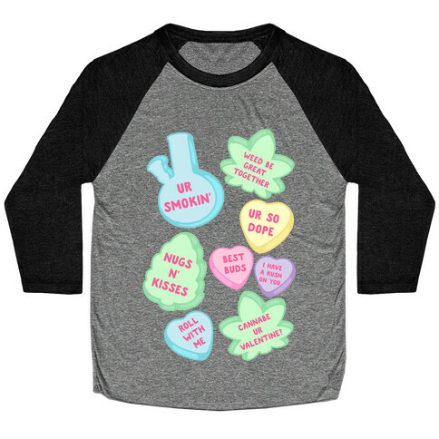 Weed Candy Hearts Pattern Baseball Tee