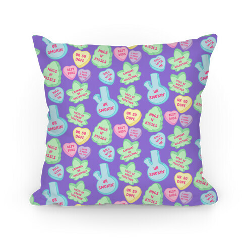 Weed Candy Hearts Pattern Pillow