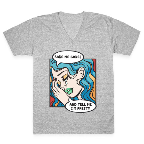 Bake Me Cakes And Tell Me I'm Pretty Comic Girl V-Neck Tee Shirt