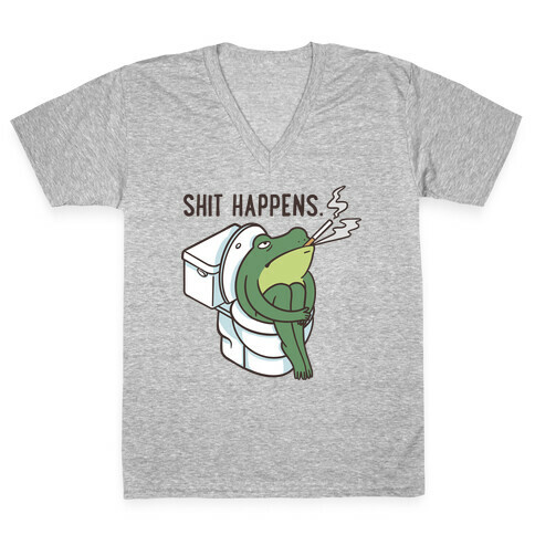 Shit Happens (Frog On A Toilet) V-Neck Tee Shirt