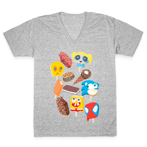 Ice Cream Truck Treats Pattern V-Neck Tee Shirt