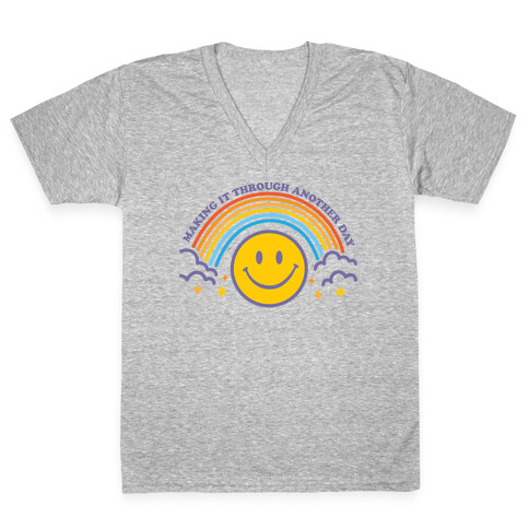 Making It Through Another Day Smiley Face V-Neck Tee Shirt