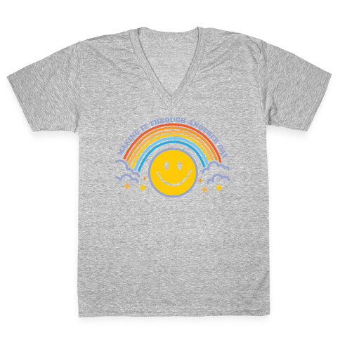 Making It Through Another Day Smiley Face V-Neck Tee Shirt