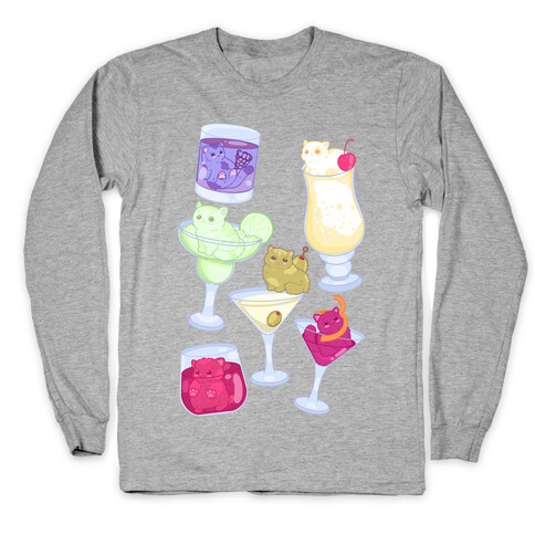 Cat Cocktails Pattern Long Sleeve T-Shirt