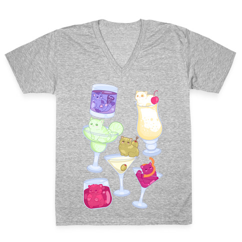 Cat Cocktails Pattern V-Neck Tee Shirt