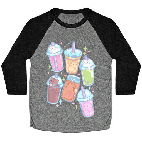 Kawaii Cat Cafe Drinks Baseball Tee