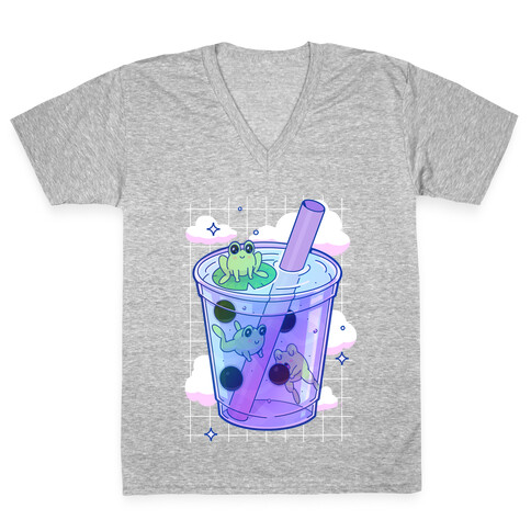 Kawaii Boba Frogs V-Neck Tee Shirt