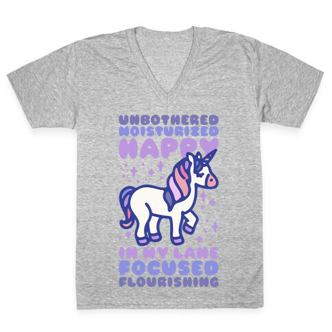 Unbothered Moisturized Happy Unicorn V-Neck Tee Shirt