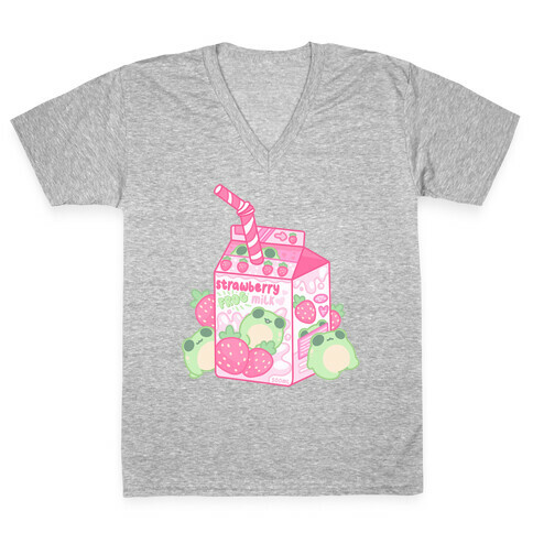 Kawaii Strawberry Frog Milk V-Neck Tee Shirt