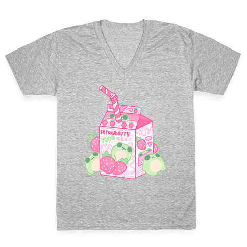 Kawaii Strawberry Frog Milk V-Neck Tee Shirt