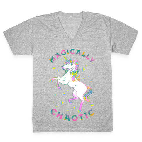 Magically Chaotic Unicorn V-Neck Tee Shirt
