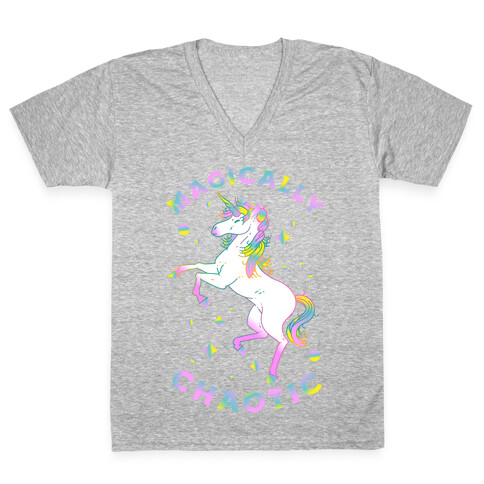 Magically Chaotic Unicorn V-Neck Tee Shirt