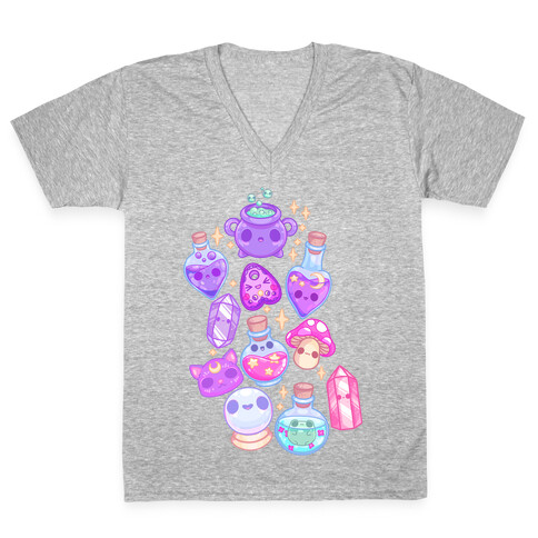 Kawaii Witchy Pattern V-Neck Tee Shirt