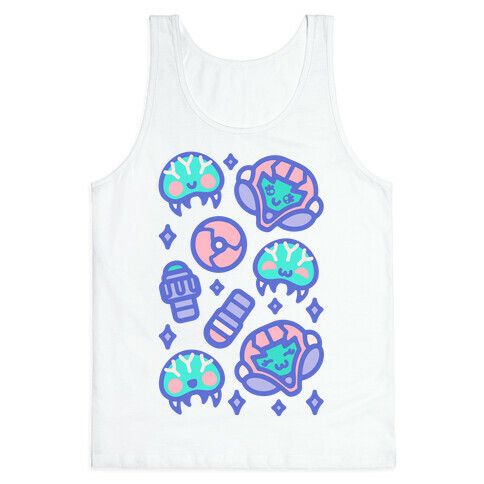 Kawaii Pastel Space Bounty Hunter and Aliens Parody Pattern Tank Top