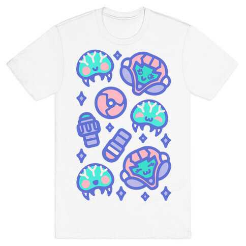 Kawaii Pastel Space Bounty Hunter and Aliens Parody Pattern T-Shirt