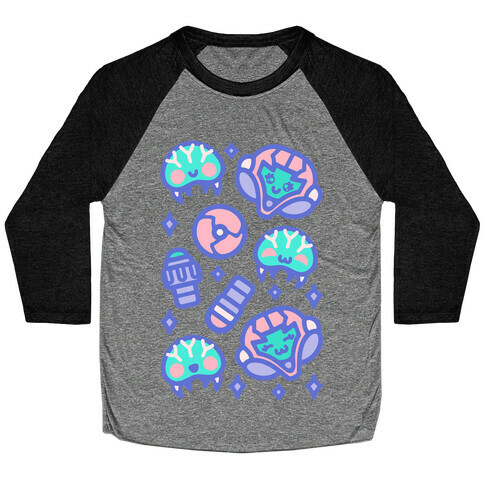 Kawaii Pastel Space Bounty Hunter and Aliens Parody Pattern Baseball Tee