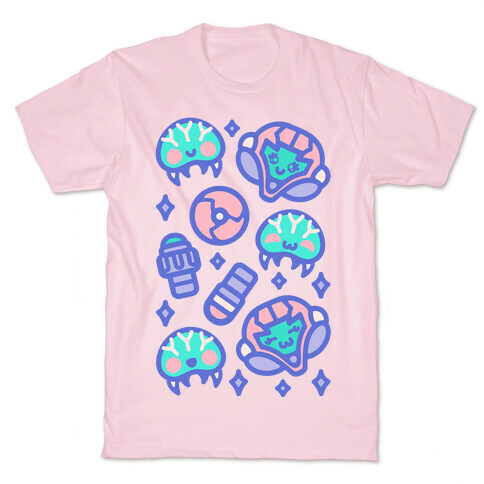 Kawaii Pastel Space Bounty Hunter and Aliens Parody Pattern T-Shirt