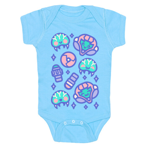 Kawaii Pastel Space Bounty Hunter and Aliens Parody Pattern Baby One-Piece