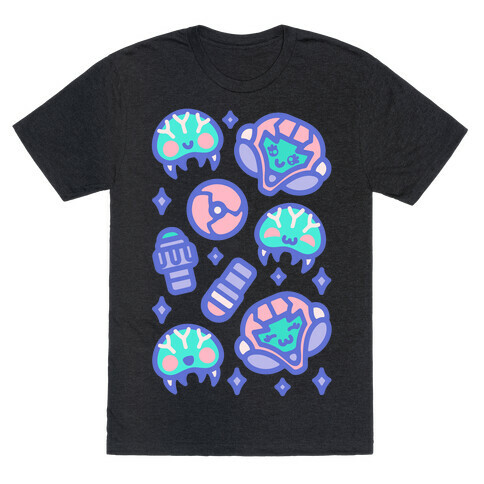 Kawaii Pastel Space Bounty Hunter and Aliens Parody Pattern T-Shirt