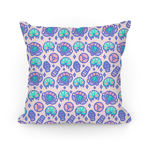 Kawaii Pastel Space Bounty Hunter and Aliens Parody Pattern Pillow