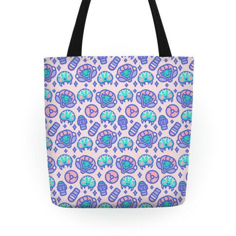 Kawaii Pastel Space Bounty Hunter and Aliens Parody Pattern Tote