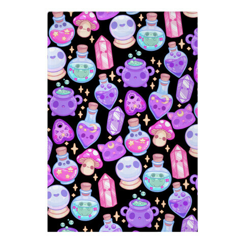 Kawaii Witchy Pattern Garden Flag