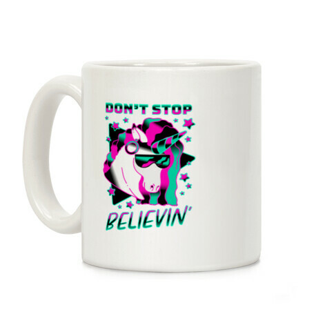 Don't Stop Believin' 80s Synthwave Unicorn Coffee Mug