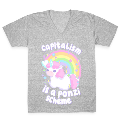 Capitalism Is a Ponzi Scheme Unicorn V-Neck Tee Shirt