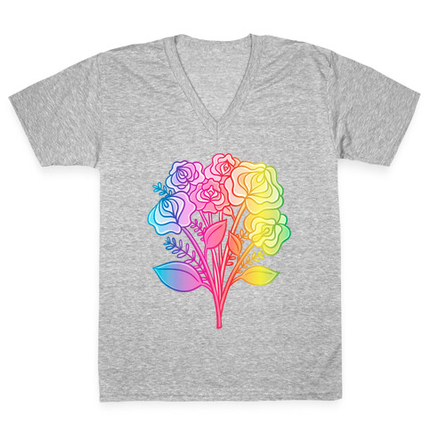 Rainbow Vulva Bouquet V-Neck Tee Shirt