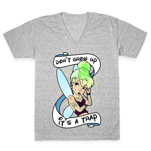 Punk Tinkerbell (Don't Grow Up It's A Trap) V-Neck Tee Shirt