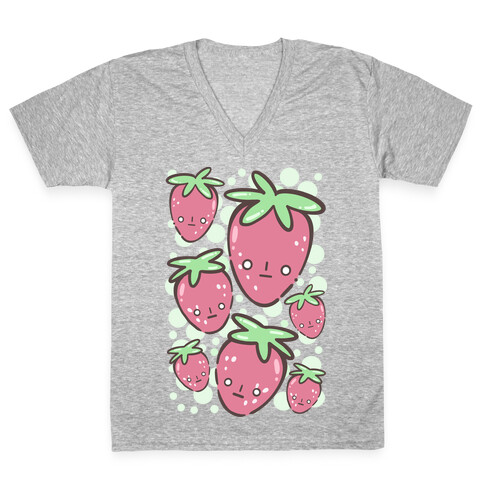 Indifferent Strawberries V-Neck Tee Shirt