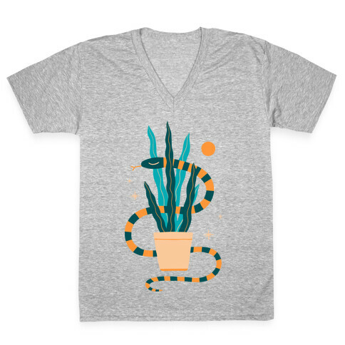 Snake in a Snake Plant V-Neck Tee Shirt