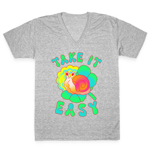 Take It Easy Groovy Snail V-Neck Tee Shirt