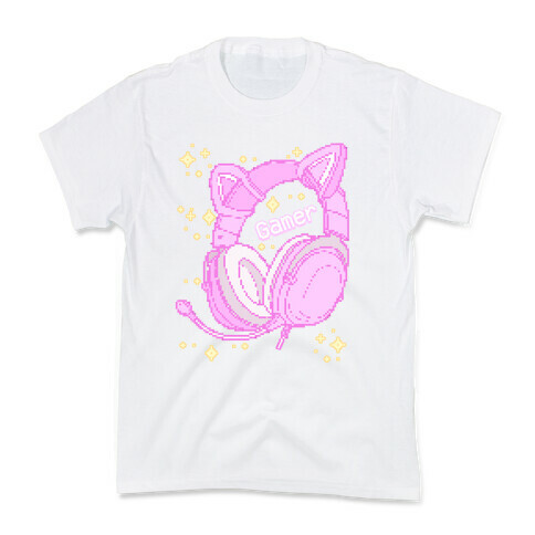 Pixel Gamer Cat Ear Headphones Kids T-Shirt