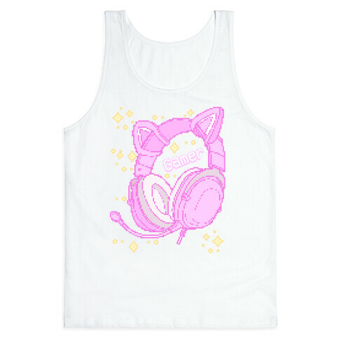 Pixel Gamer Cat Ear Headphones Tank Top