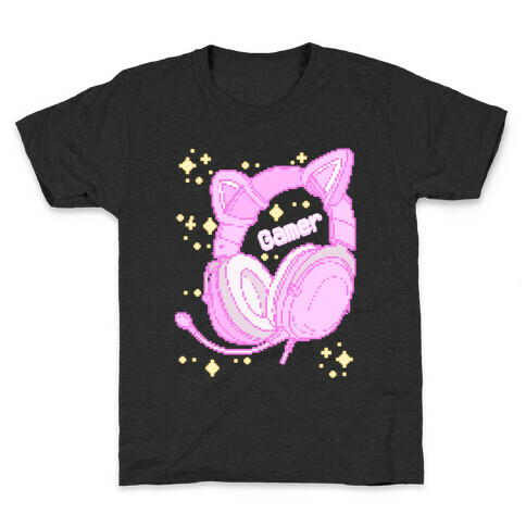 Pixel Gamer Cat Ear Headphones Kids T-Shirt