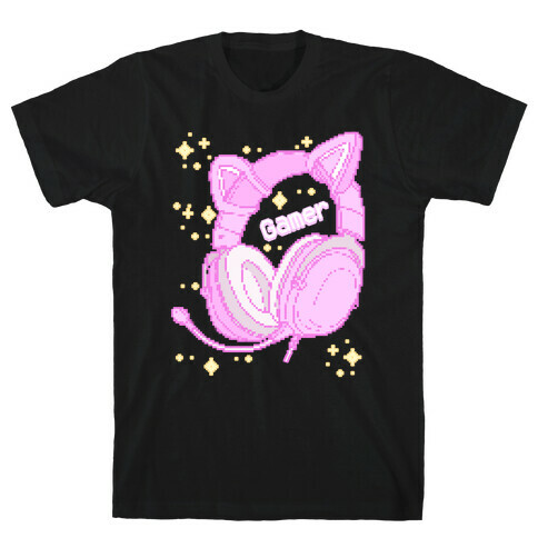 Pixel Gamer Cat Ear Headphones T-Shirt