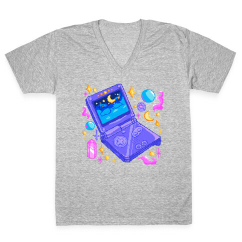 Pixelated Witchy Game Boy  V-Neck Tee Shirt