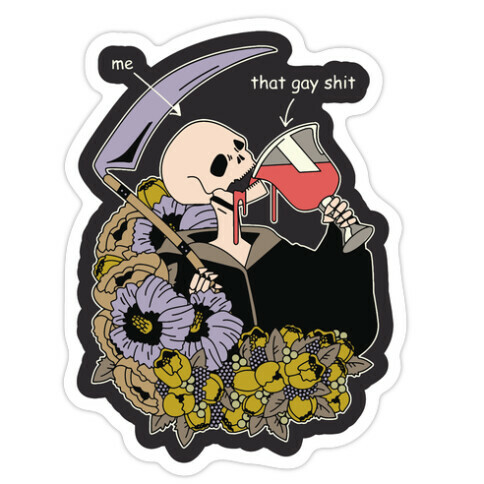 Skeleton Drinking Wine Die Cut Sticker