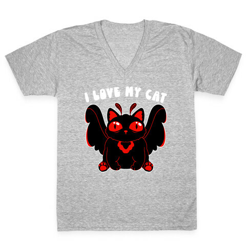 I Love My Cat Mothman V-Neck Tee Shirt